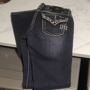 Miss Me  Jeans with White Stitching and Rhinestones Dark Blue Or Black Sz 24